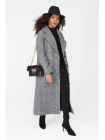 Длинное демисезонное пальто в клетку черное