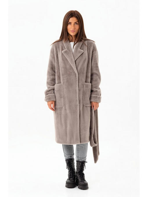 Утепленное пальто из экоальпаки капучино — изображение 3