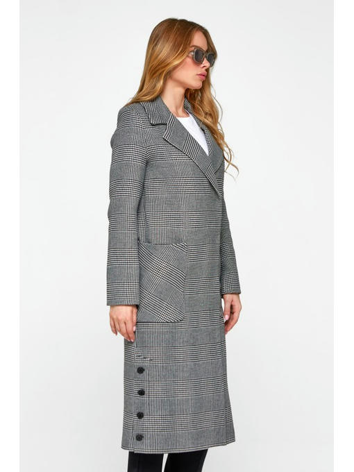 Женское демисезонное пальто в клетку черное — изображение 3