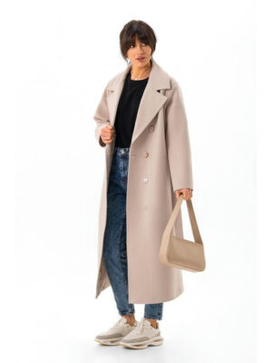 Двубортное пальто из кашемира бежевое