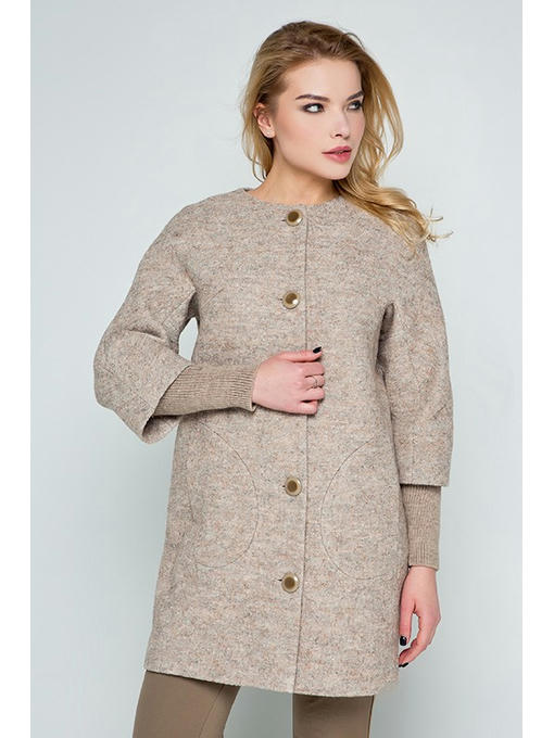 Пальто с шарфом бежевое — изображение 3