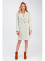 Прямое двубортное пальто в клеточку фисташковое