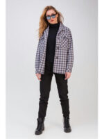 Стильная рубашка с накладными карманами серо-синяя