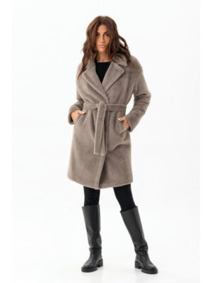 Утепленная шуба из эко альпаки капучино