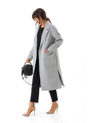 Пальто с накладными карманами серое