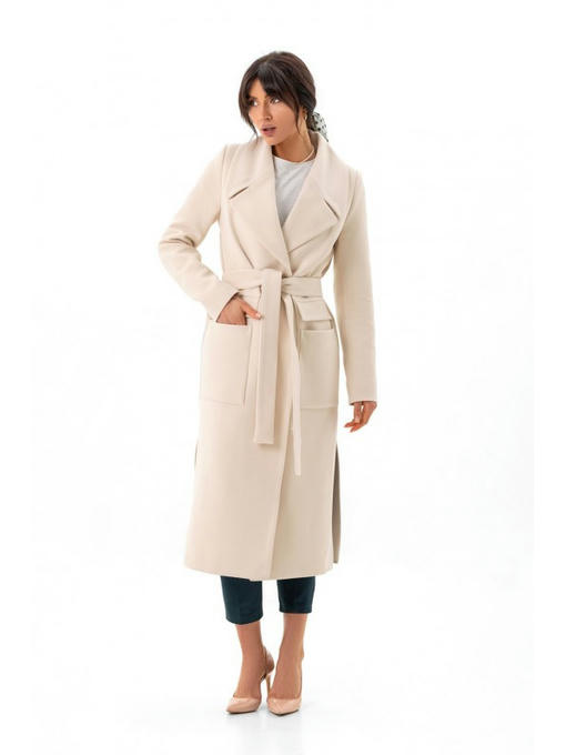 Кашемировое пальто с разрезами молоко — изображение 4