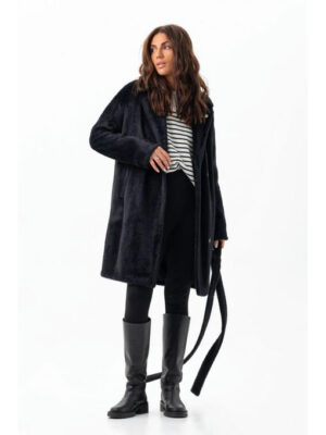 Шуба из эко альпаки черная