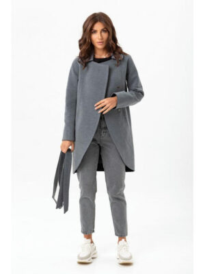 Пальто двухцветное темно-серое