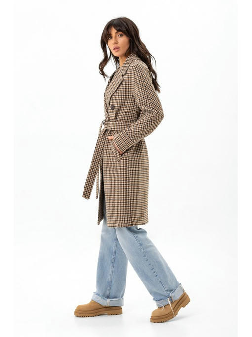 Двубортное шерстяное пальто коричневое — изображение 3