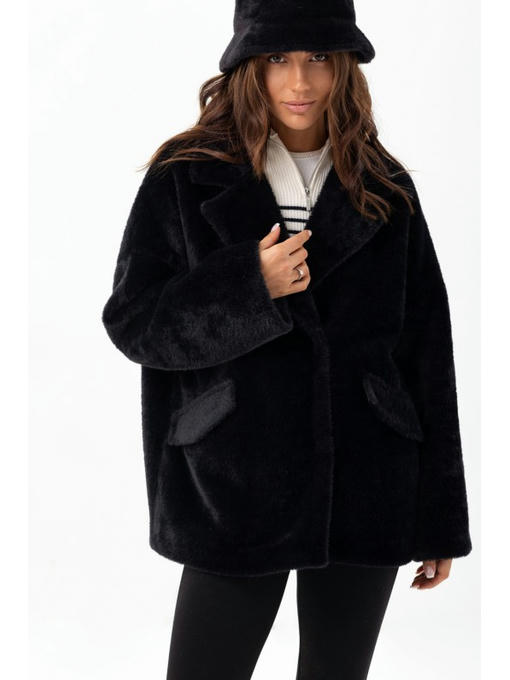 Короткое пальто в стиле оверсайз черное — изображение 3