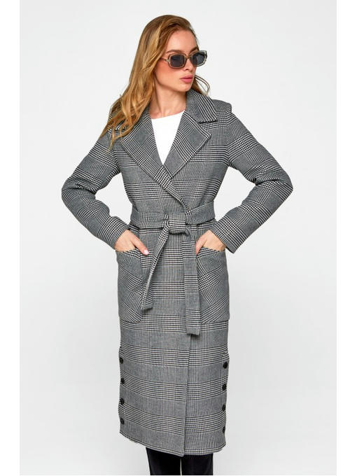 Женское демисезонное пальто в клетку черное — изображение 2