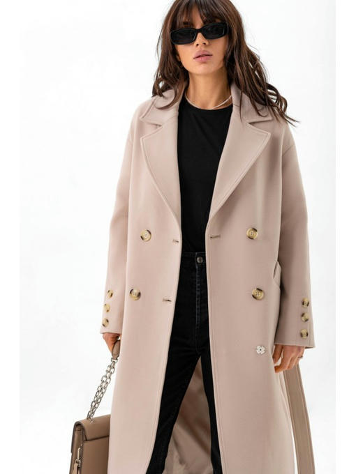 Двубортное пальто бежевое — изображение 7