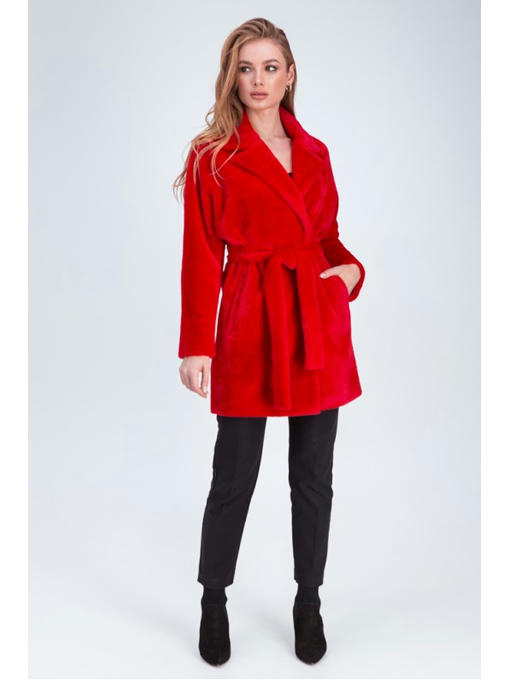 Шуба с рукавом летучая мышь красная — изображение 3