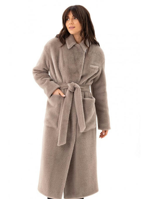 Утепленное пальто однотонное капучино — изображение 7