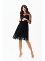 Платье с прозрачными рукавами черное