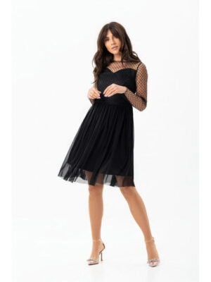 Платье с прозрачными рукавами черное