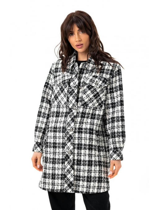 Пальто-рубашка из французского твида черно-белое — изображение 2