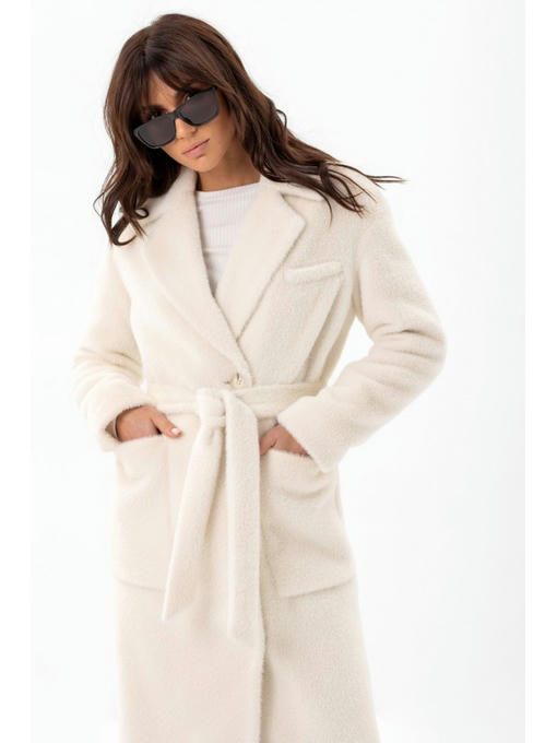 Утепленное однотонное пальто белое — изображение 5