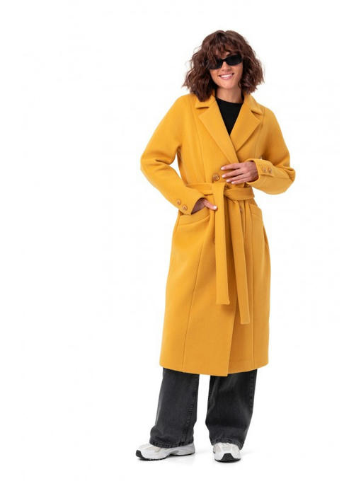 Пальто из шерстяной ткани желтое — изображение 5