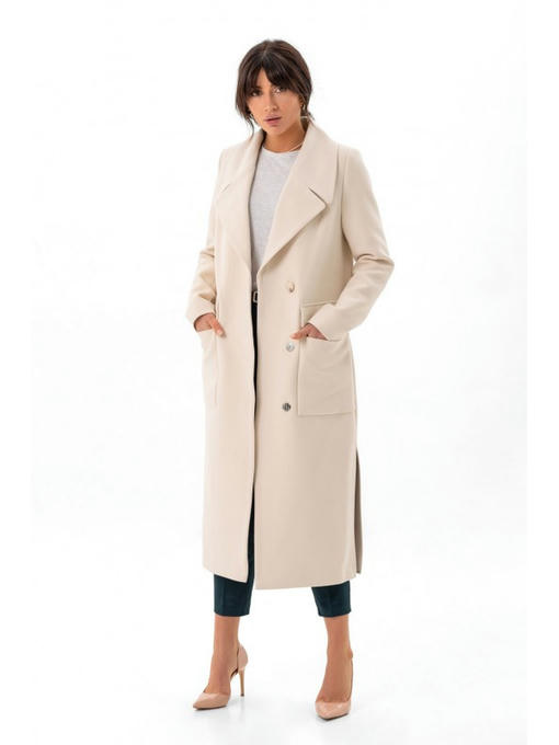 Кашемировое пальто с разрезами молоко — изображение 7