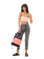 Городской рюкзак с принтом розовое на черном