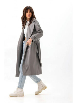 Кожаный тренч серый
