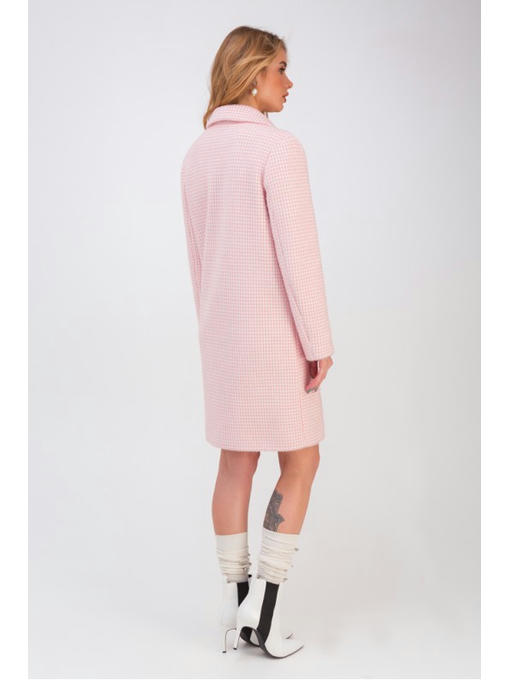Прямое двубортное пальто в клеточку розовое — изображение 4