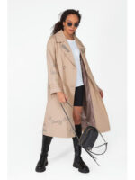 Принтованный плащ бежевый