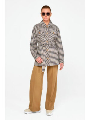 Короткое пальто-рубашка серое