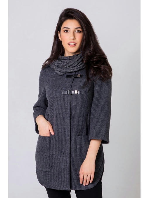 Кардиган с шарфом темно-серый — изображение 2