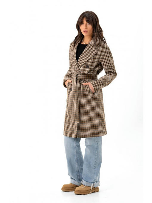 Двубортное шерстяное пальто коричневое — изображение 8