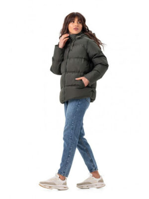 Короткая куртка на силиконе хаки