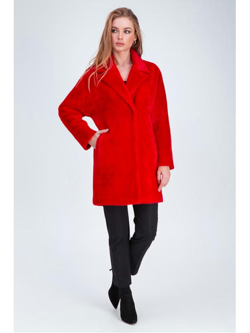 Шуба с рукавом летучая мышь красная