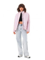 Дутая куртка с воротником-стойкой розовая