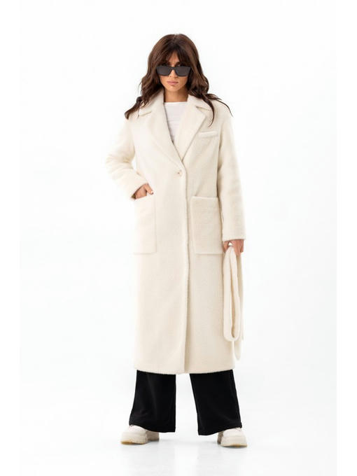 Утепленное однотонное пальто белое — изображение 3