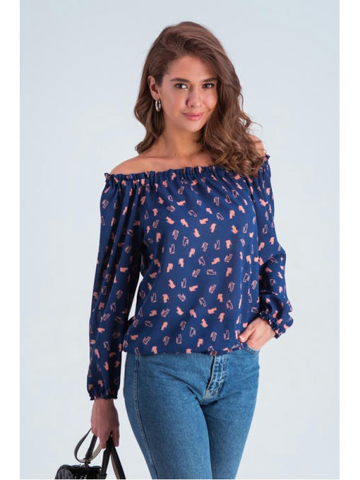 Блузка с открытыми плечами сине-розовая — изображение 2