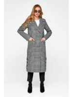 Женское демисезонное пальто в клетку черное