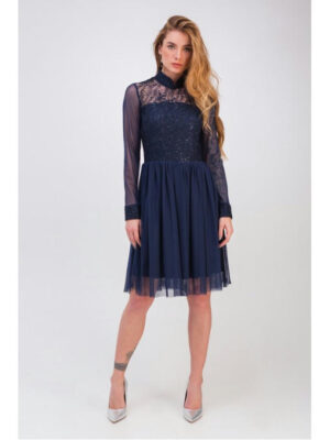 Платье с пышной юбкой синее