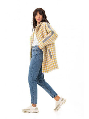 Оверсайз пальто желто-серое