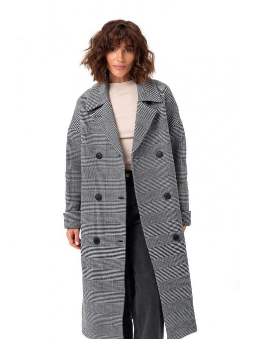 Пальто в клеточку черное — изображение 3