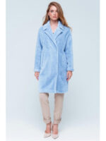 Утепленная шуба из эко альпаки голубая