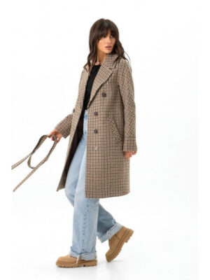 Двубортное шерстяное пальто коричневое