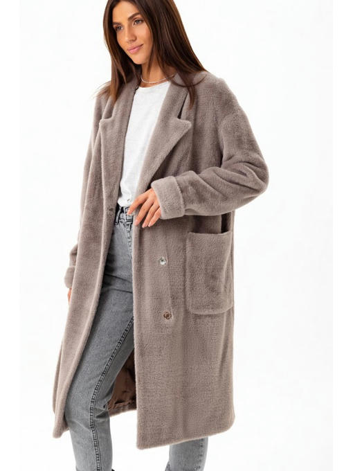 Утепленное пальто из экоальпаки капучино — изображение 4