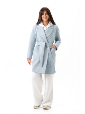 Утепленное пальто оверсайз голубое