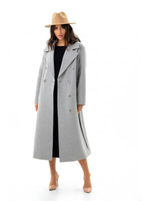 Двубортное пальто из кашемира серое