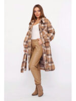 Длинное пальто-рубашка бежево-коричневая