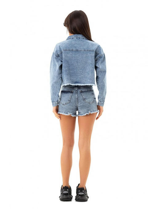 Короткая джинсовая куртка синяя — изображение 9