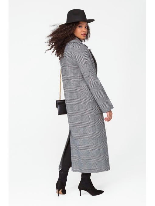 Длинное демисезонное пальто в клетку черное — изображение 5