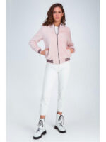 Бомбер из эко меха розовый