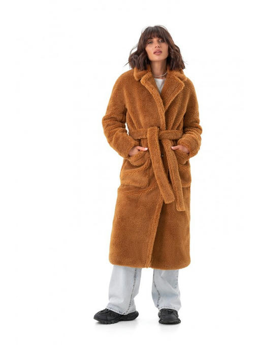 Плюшевое пальто коричневое — изображение 7